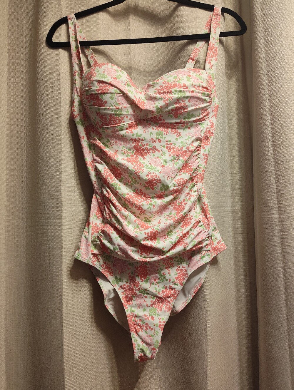 Betsey Johnson Pink and Green Floral Ruched One-Piece Swimsuit Size L